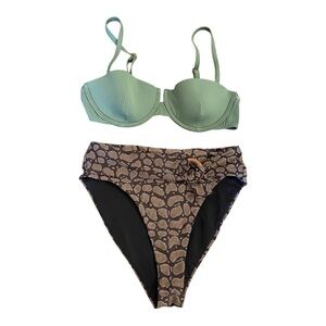 Onia Dahlia top - green/ Anais high-rise bikini briefs - brown snake print NWOT
